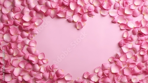  a heart shaped frame made up of pink flowers on a pink background. generative ai
