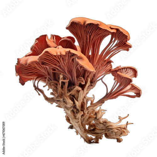 Dried Cinnabar chanterelle mushroom isolated photo