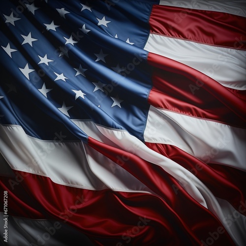 American flag waving in the wind. 