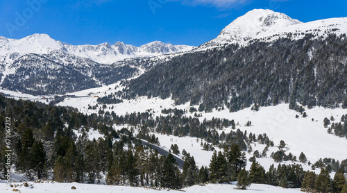 Winter snow landscape mountain view in Andorra, Europe