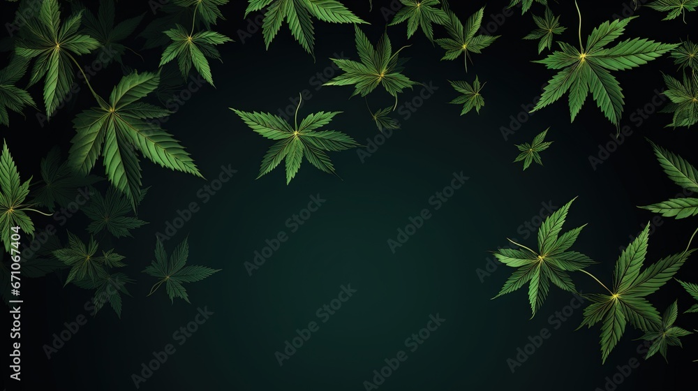  a bunch of green leaves on a black background with space for text.  generative ai