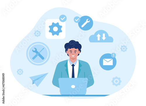 Computer technician concept flat illustration