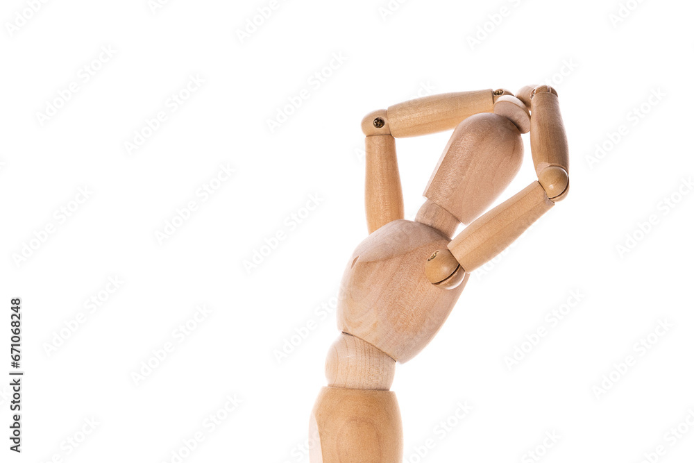 A wooden mannequin holding a tennis racket. Suitable for sports-related projects or design concepts. A wooden mannequin holding a tennis racket. Suitable for sports-related projects or design concepts.