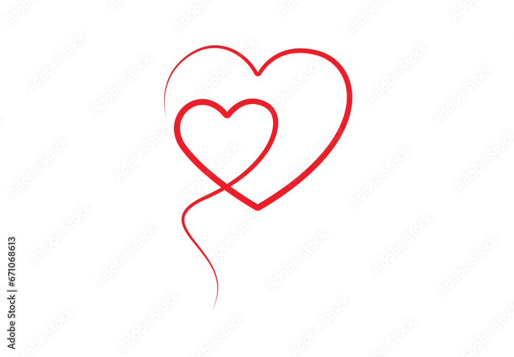 Two hearts continuous one line drawing vector illustration. Love symbol. Valentine's day. Isolated on white background. Premium vector. 