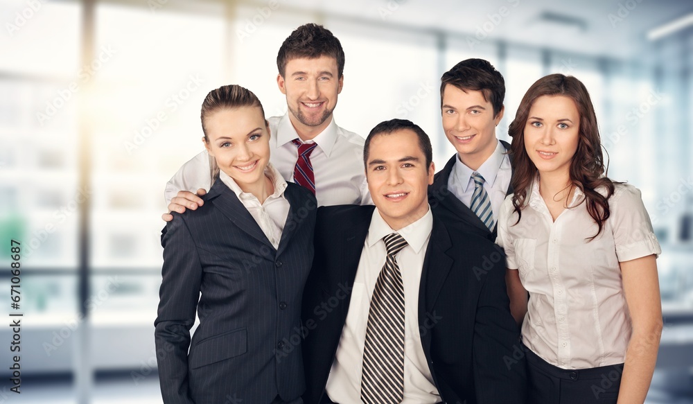 Business men and women posing in office, AI generated image Business men and women posing in office, AI generated image