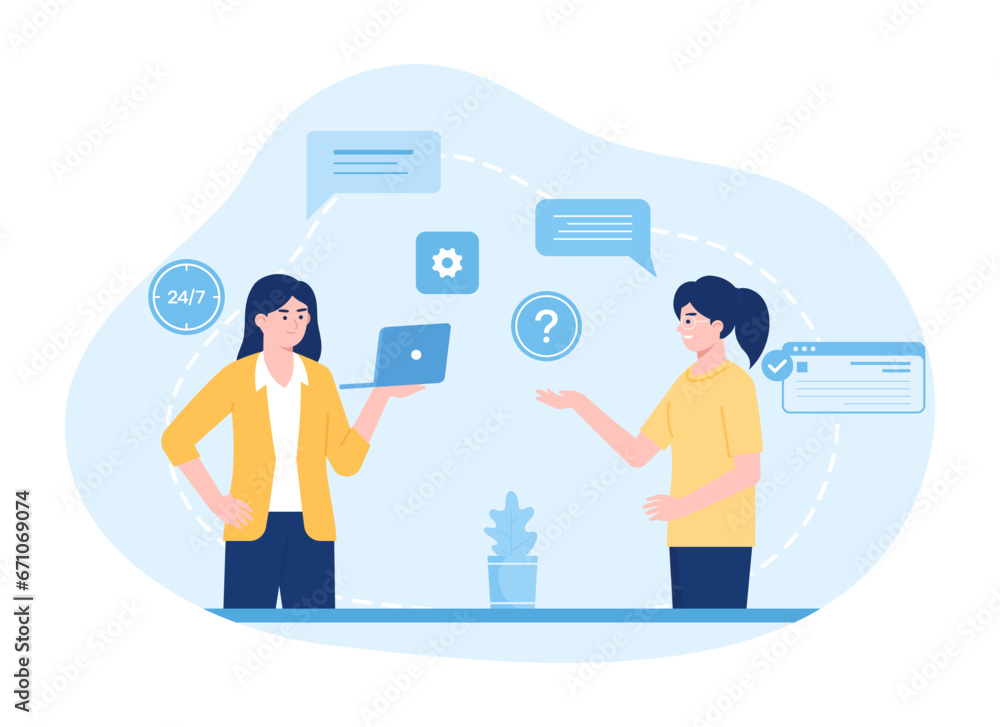 Customer support assistance and feedback for clients concept flat illustration Customer support assistance and feedback for clients concept flat illustration