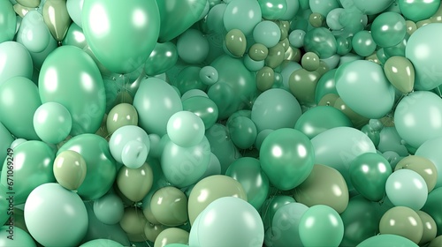  a bunch of green and white balloons floating in the air. generative ai © Nadia