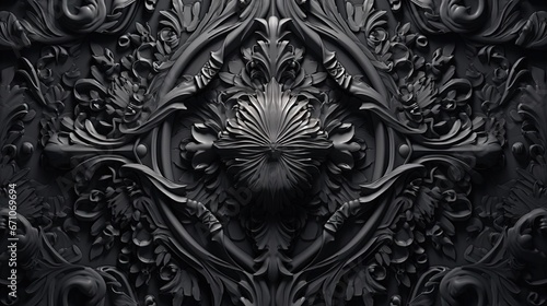  a black and white photo of a decorative design on a wall. generative ai
