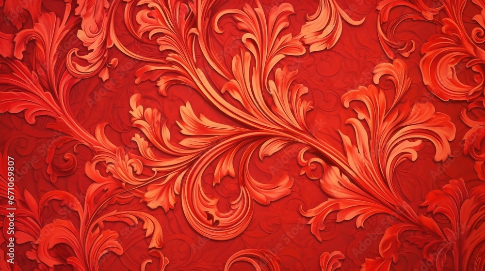 a red background with a pattern of leaves and swirls. generative ai a red background with a pattern of leaves and swirls. generative ai
