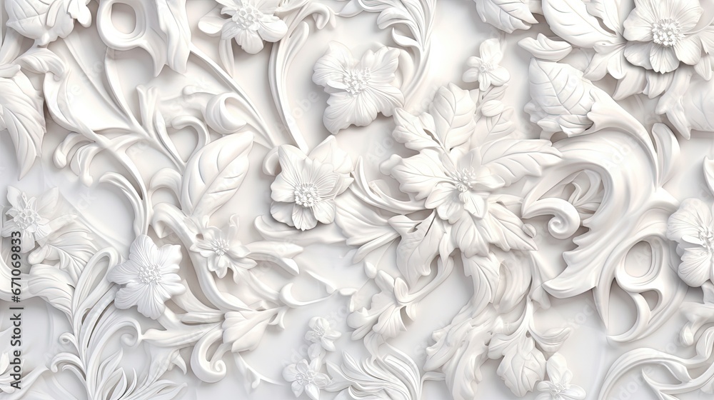 a white wall with a bunch of white flowers on it. generative ai a white wall with a bunch of white flowers on it. generative ai