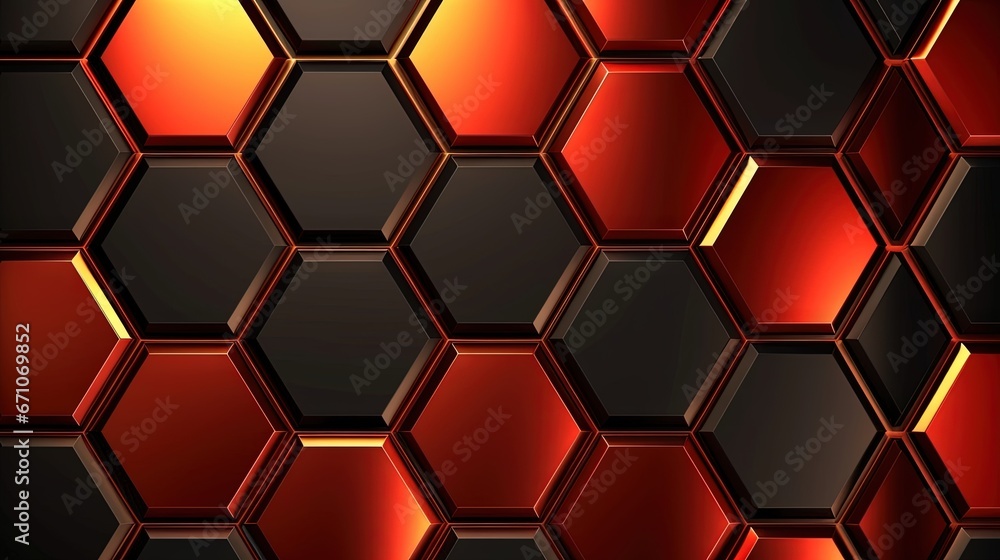 a black and red hexagonal background with red lights. generative ai a black and red hexagonal background with red lights. generative ai