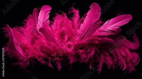  a pink feather on a black background with a black background. generative ai