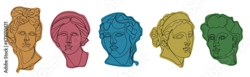 One line art set of Greece sculptures 