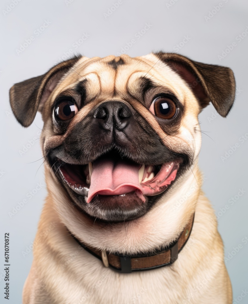 Portrait of a pug dog in happy mood