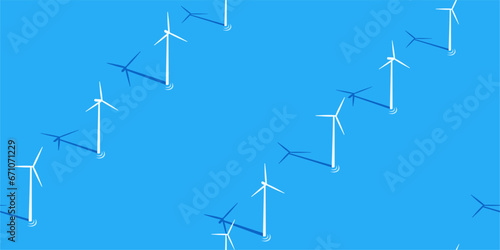Simple Seamless Flat Abstract Ocean With Wind Turbines Vector Illustration Background Template photo