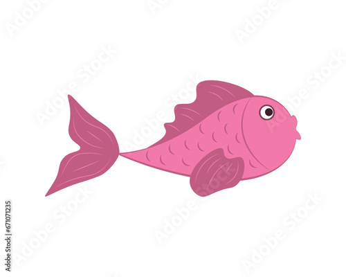 Small fish. Cute pink fish in cartoon style. Children's drawing with a picture of a fish. Vector illustration isolated on a white background