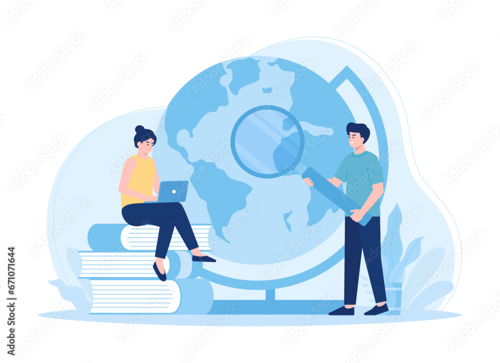 Analyzing the globe concept flat illustration Analyzing the globe concept flat illustration