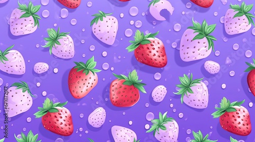  a pattern of strawberries and strawberrys on a purple background. generative ai