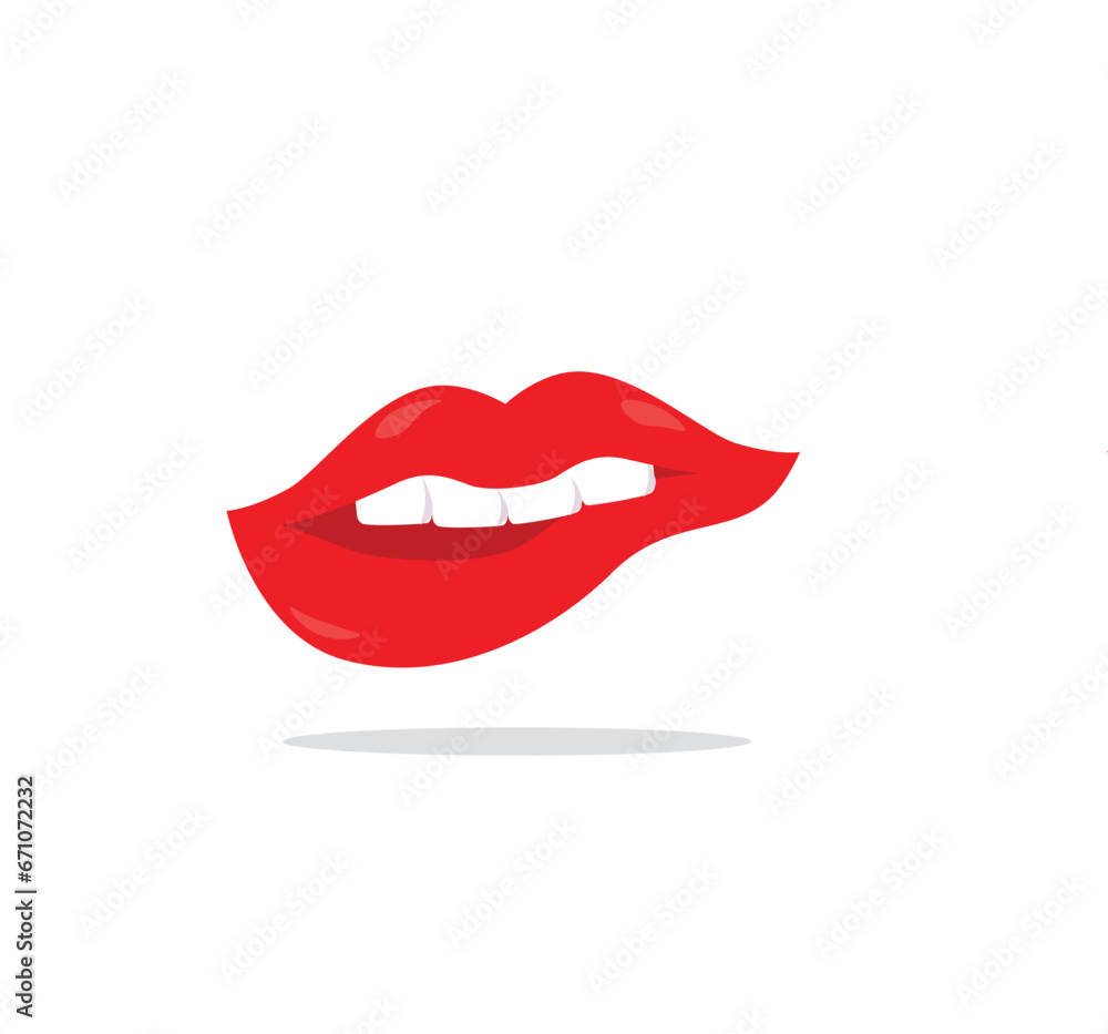 Red female lips collection. Woman lip expressed differernt emotion set. Biting, Smile, Kiss, Beauty concept. Trendy isolated background. Modern pop art style, Simple flat vector design illustration. Red female lips collection. Woman lip expressed differernt emotion set. Biting, Smile, Kiss, Beauty concept. Trendy isolated background. Modern pop art style, Simple flat vector design illustration.