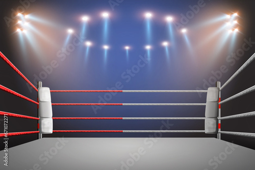 boxing ring with illumination by spotlights. - Illustration 