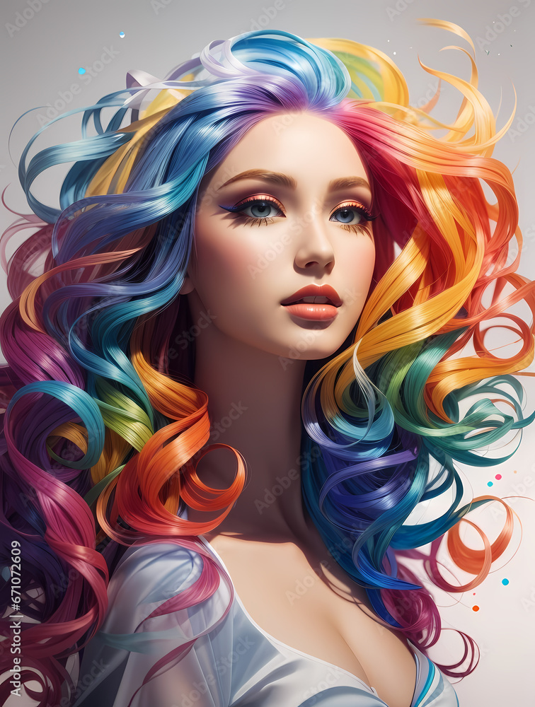 Fototapeta premium Bright abstraction girl, woman, colored hair