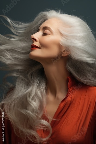 Face women portrait beauty person grey hair lady fashionable attractive female adult © VICHIZH