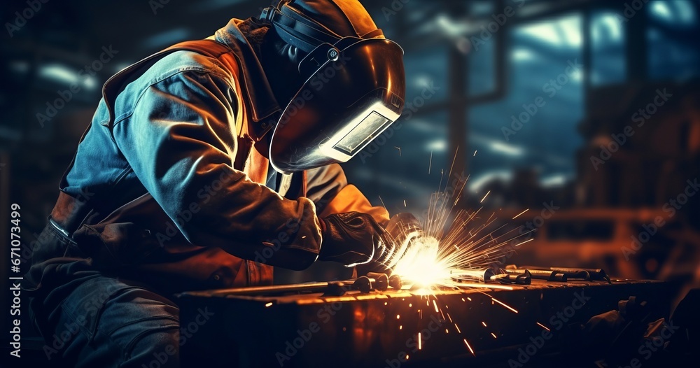 Steel protection metal working industrial safety skill welder factory spark welding Steel protection metal working industrial safety skill welder factory spark welding