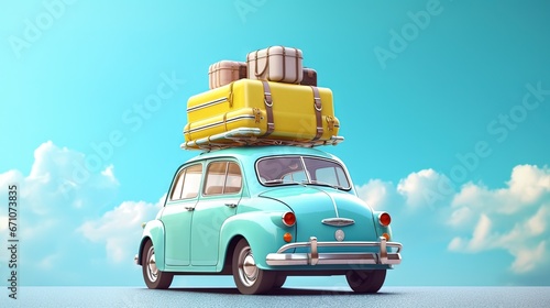  a car with luggage on top of it's roof. generative ai
