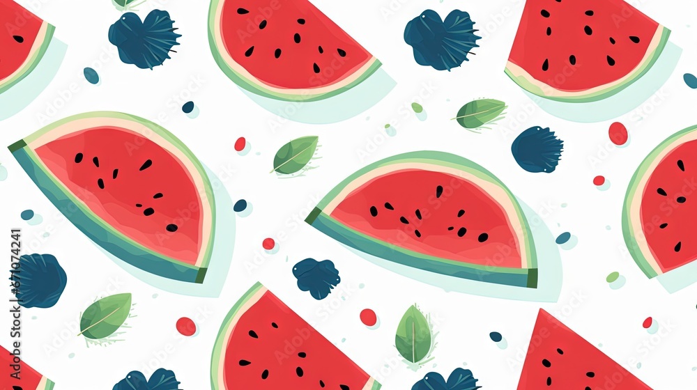 a watermelon slice with leaves and berries on a white background. generative ai a watermelon slice with leaves and berries on a white background. generative ai