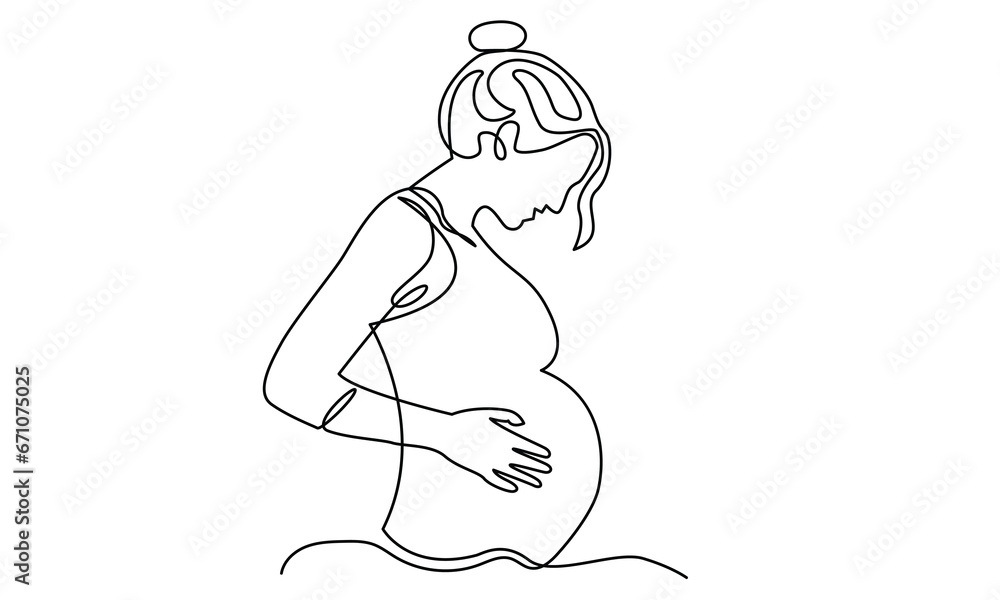 Continuous one-line drawing of a Beautiful Pregnant Woman.Happy Pregnant Woman hand-drawn line art vector concept of Happy mother, woman, pregnancy Vector illustration.