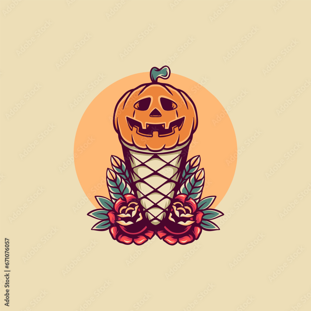 Ice Cream Pumpkin Illustration