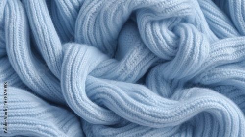  a close up view of a blue yarn textured with yarn. generative ai