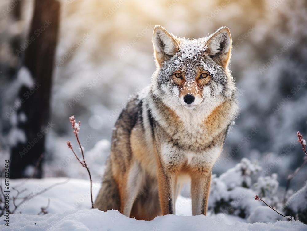 A Photo of a Coyote in a Winter Setting A Photo of a Coyote in a Winter Setting