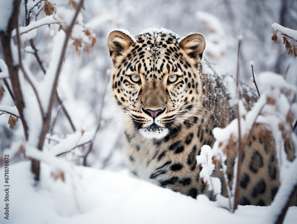 A Photo of a Leopard in a Winter Setting A Photo of a Leopard in a Winter Setting