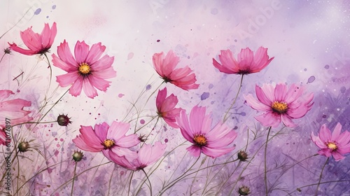 a painting of pink flowers on a purple and pink background.  generative ai © Nadia