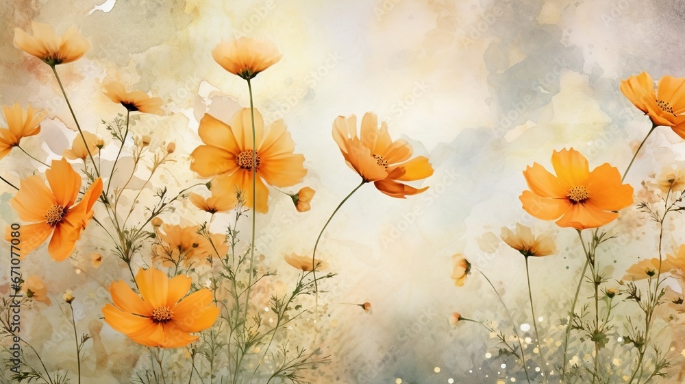 a painting of yellow flowers with a sky in the background. generative ai a painting of yellow flowers with a sky in the background. generative ai