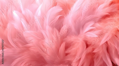  a close up of pink feathers on a white background with a red background. generative ai