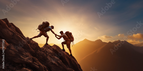DE terminated hikers help each other pass over obstacles in attempt to reach the mountain summit © IBEX.Media