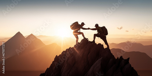 Man Reaching for help on mountain top
