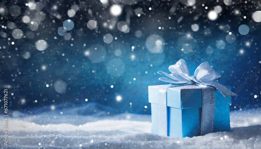 Blue Christmas Present in the snow Blue Christmas Present in the snow