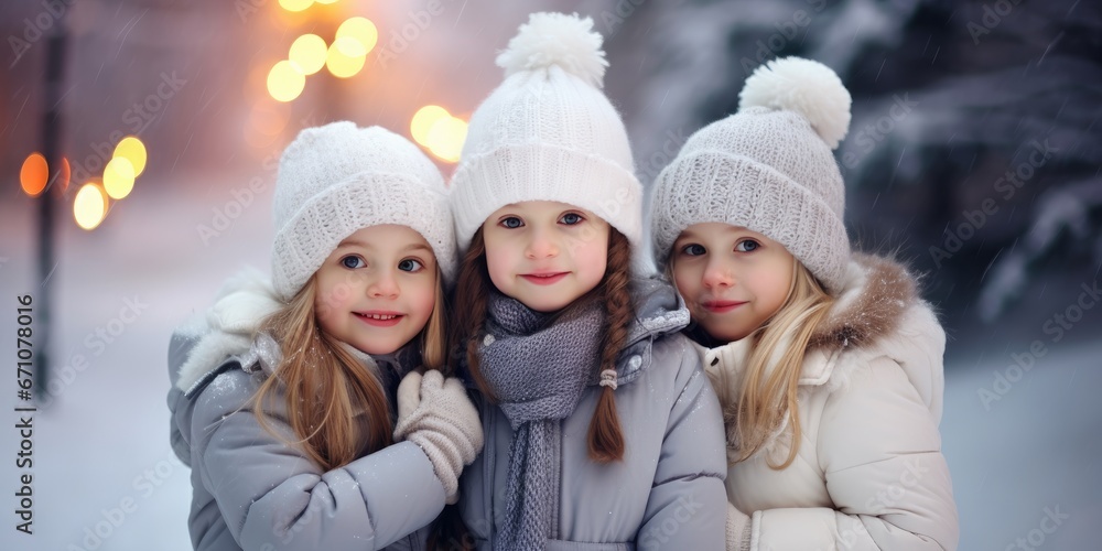 Christmas children. Little children on Christmas holiday in winter season Christmas children. Little children on Christmas holiday in winter season