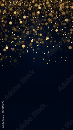 Festive vertical Christmas and New Year background with gold glitter of stars. Vector illustration.