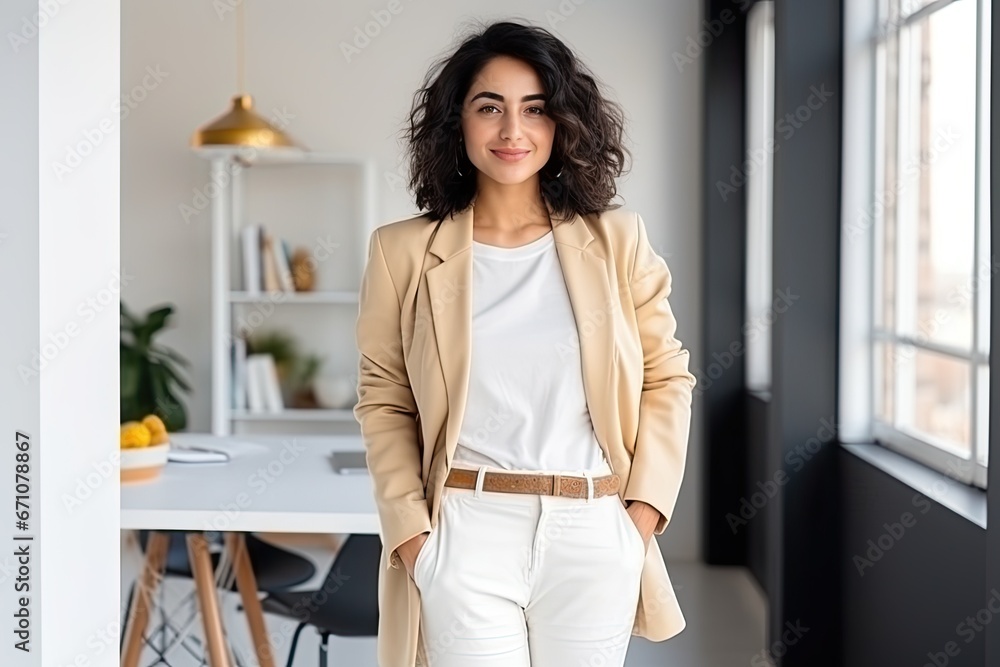Beautiful Asian business woman smile in modern office. Smart and confident . Generative AI Beautiful Asian business woman smile in modern office. Smart and confident . Generative AI