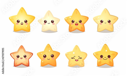 Set of cartoon Christmas stars for greeting card or stickers. Digital illustration collection of colorful abstract stars of various colours. Clipart elements for creative design, template.