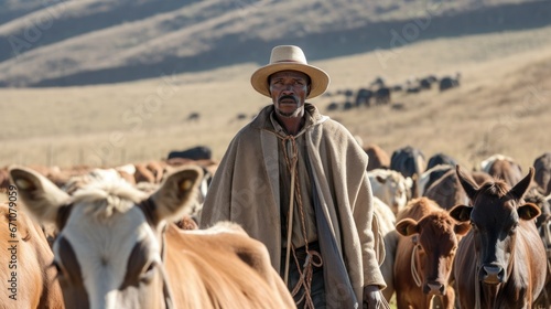 Man herding cattle in Lesotho 