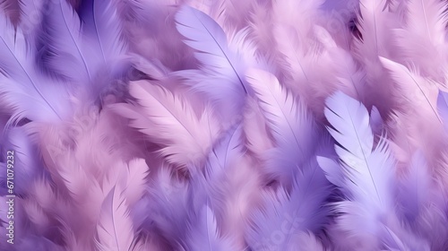  a bunch of purple feathers that are in the air with a blurry background. generative ai