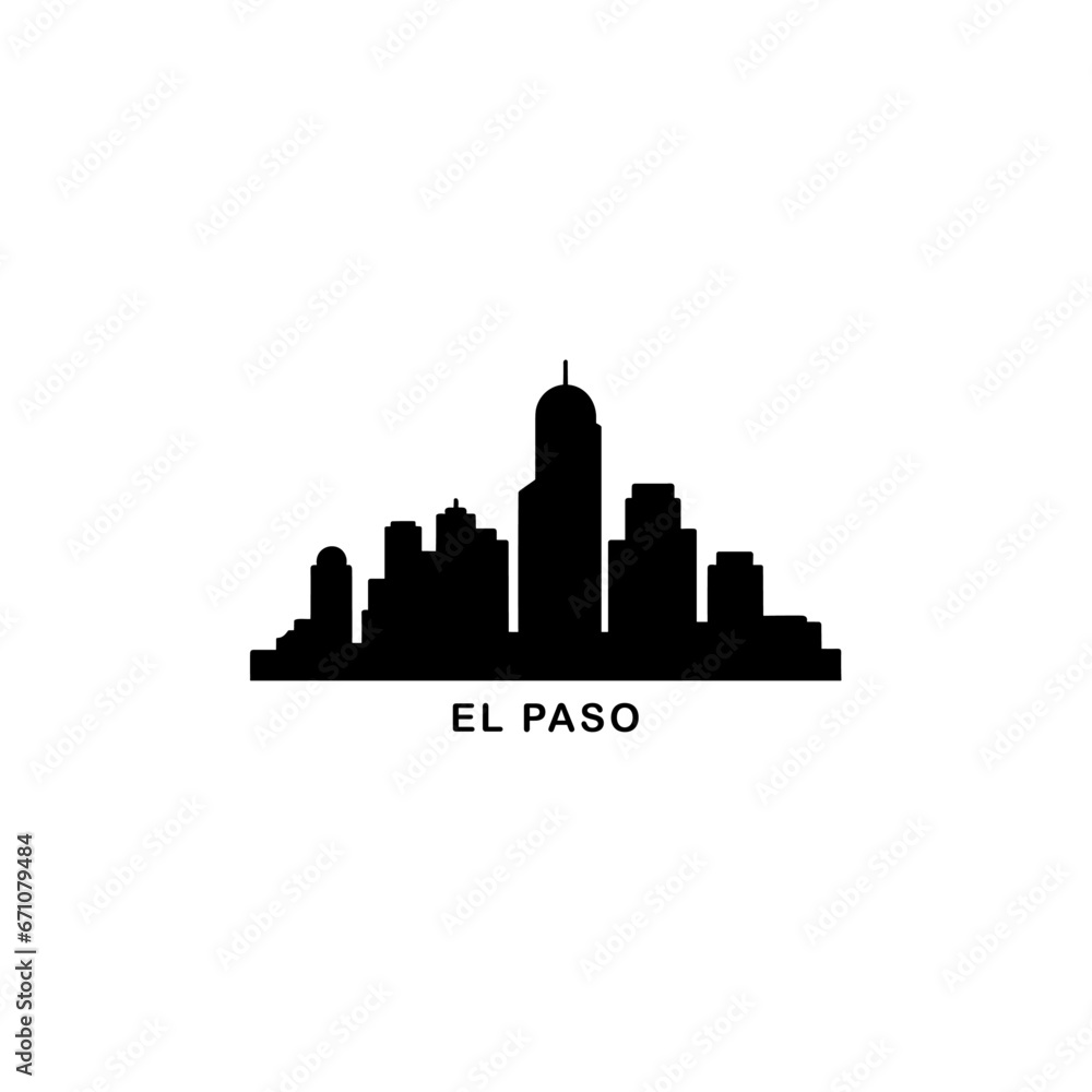 El Paso US Texas cityscape skyline city panorama vector flat modern logo icon. USA, state of America emblem idea with landmarks and building silhouettes. Isolated black shape graphic