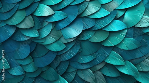  a close up of a blue and green wallpaper with leaves. generative ai