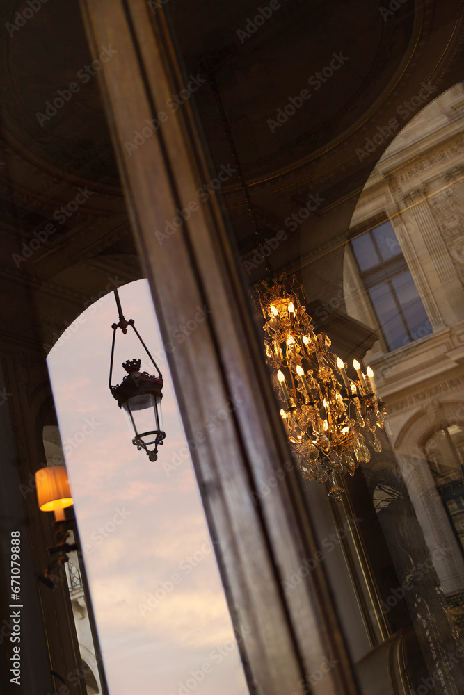 Chandelier with tassels and lantern in Paris.