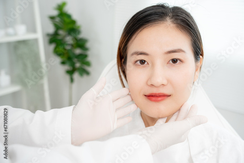 beauty asian smile and happy after surgery, Cosmetic surgery, skin whitening injection, filler injection, Skin reface, beautiful Asian girls receive beauty treatments at beauty clinic, skincare